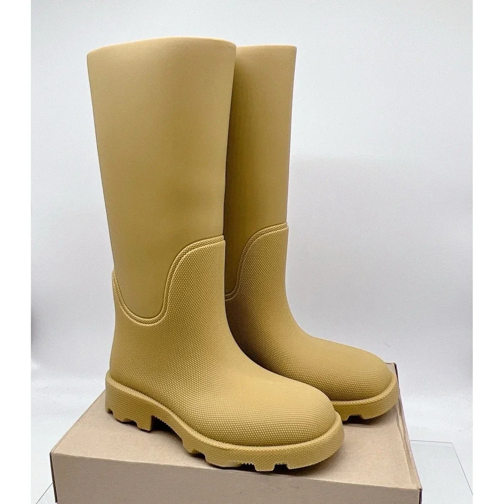 Burberry Rubber Marsh Women's Knee High Rain Boots Tan Brown Size EU 39 US 9